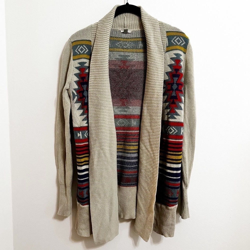 Ecote Cream South Western Open Front Cardigan Tribal Design Size Small - Picture 3 of 8